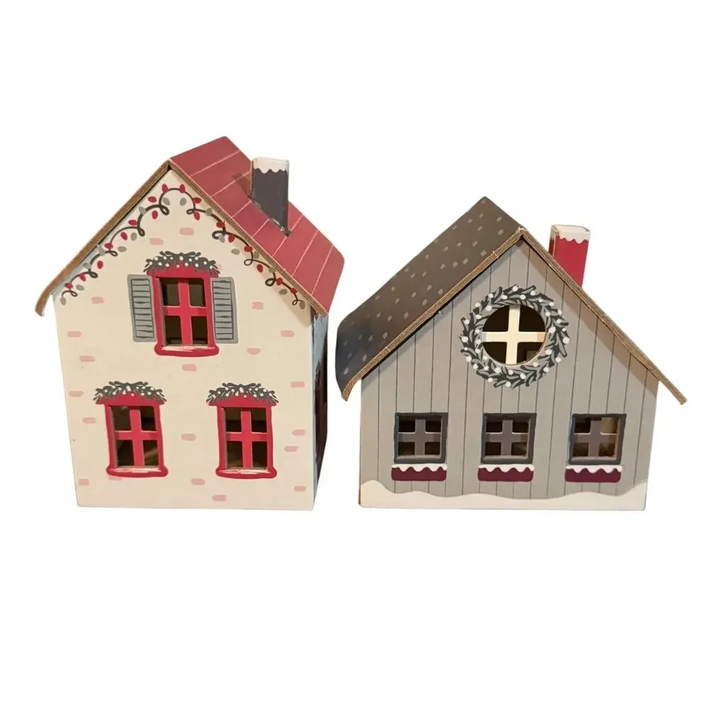 Mini Christmas Village Houses Set of 2 Holiday Cottage Decor